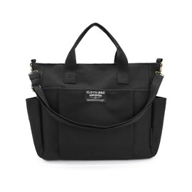 MultiValue Canvas Tote Bag, Large Capacity Crossbody Bag Multi Pocket Canvas Laptop Tote Bag for Work Travel (Black)