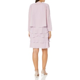 S.L. Fashions Women's Mother of The Bride Tiered Jacket Dress with Shoulder Embellishment (Petite and Regular Sizes), Lavender Frost, 8P