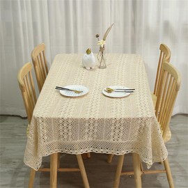FMIYJUN Rectangle Crochet Tablecloth Beige Doily Cotton Vintage Lace Rectangle Kitchen Bohemian Tablecloths for Party Banquet Dining Room Wedding Decorations