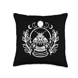 Witchy Luna Moth Witchy Crystal Ball Luna Moth Celestial Throw Pillow, 16x16, Multicolor