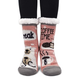 Putuo Women's Anti-Slip Socks, Thick House Socks with Non-Slip Sole, Women's Acrylonitrile Butadiene Styrene (ABS) Sole Socks, Cabin Socks, Warm Winter Socks, Fluffy Thermal Socks with Terry Inner - Bear Pink, size: 36/41 EU