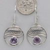 Amber America Round Purple AMETHYST Fern and Wave Earrings Leverback