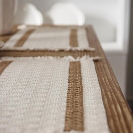 Niviy Boho Placemats Set of 4, 12x18 Inch Natural Cotton Burlap and Kitchen Woven Placemats with Tassels for Dining Table Centerpiece Thanksgiving Home Decorations