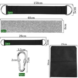 wonkeken 2 sets of hammock accessories, 2 hammock straps, 150 cm x 2.5 cm, 2 hammock straps 28 cm x 3.8 cm, 4 iron hooks, swing accessories, hammock rope with storage bag, outer felt padding