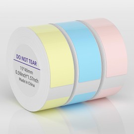 HSDCO Label Maker Tape, 12mm x 40mm, Multi Color Sticker Thermal Paper, Waterproof Household Storage Labels, Self-Adhesive Label Tape, Set of 3 (Pink/Blue/Yellow), 160 Labels Each Roll