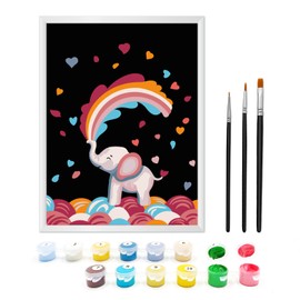 Zimrobin Paint by Numbers from 5 6 7 Years Girls and Boys, Painting by Numbers for Children with Frame, 3 Brushes and Acrylic Paints, 18 x 24 cm (Rainbow Elephant)
