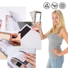 Koogel 4 Pack Magnetic Shopping List Pad for Fridge, 200 Tear Off Sheets Magnet Notepad Grocery List Flower Theme Magnetic Notepads for to Do Lists, Shopping, Locker, Filing Cabinet 21 x 9cm