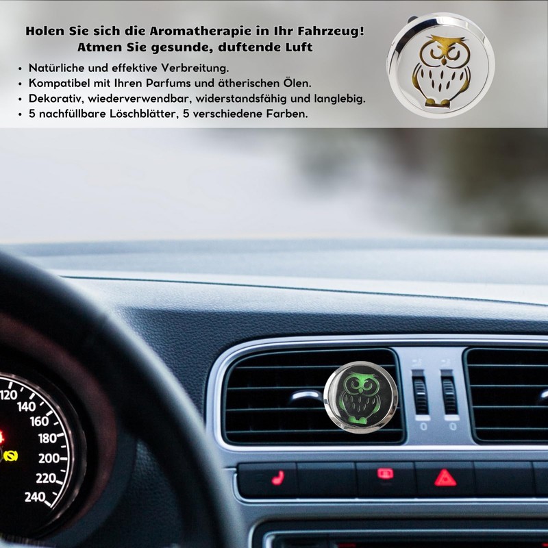 Clip'Arôme, Eule Diffusor für ätherische Öle für Auto, aus Edelstahl,