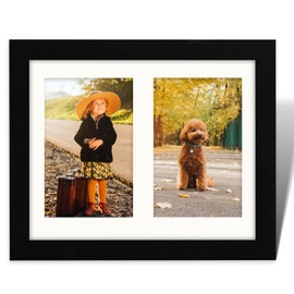 Fililogor Wood Photo Frame for Two 4” x 6” Photos, Black Wood Picture Frame 21x30cm with Mat, Multi Frame For Wedding, Family, Baby, Wall Hanging Decor (Black)