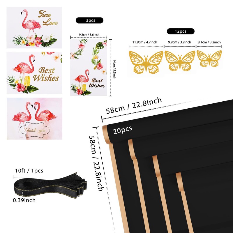 SACATR 20 Sheets Flower Wrapping Paper - Waterproof Floral Bouquet