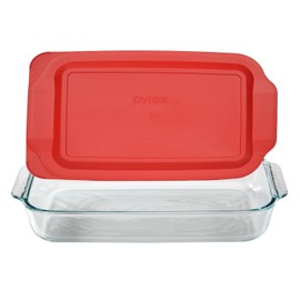 Pyrex Basics 3-qt Oblong with Red Cover KC12026, 2PK-3QT