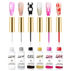 SULLMAR 6 Pcs Gel Nail Polish Liner Set Lasting Strong Adhesion Hard Gel Carving Liner Nail Polish For False Nails Soft Tip Liner Nail Art DIY at Home