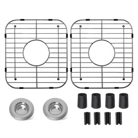 Stainless Steel Kitchen Sink Grid,13.2" x 11.6" x 1.2" Sink Protectors With Center Drain Hole,Sink Rack for Bottom of Sink, Anti-rust Metal Sink Bottom Grid With Sink Strainers,2Pack