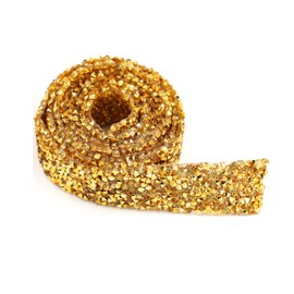 1Yard*3cm Rhinestone Diamond Crystal Ribbon Sparkling Bling Ribbons Roll Banding Belt Wrap Accessories Decorations Y1255 (Gold)