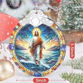 Christian Gifts, Christmas Ornaments - Religious Gifts for Men, Christian Gifts for Women Faith, Christmas Christian Decor - Christmas Tree Decoration Stained Glass Ornament - Jesus Walking In Galilee