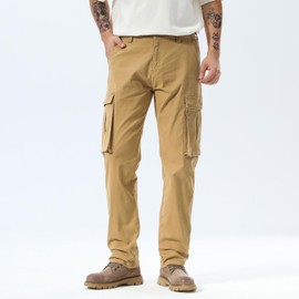 Plaid&Plain Mens Cargo Pants Taperd Cargo Pants for Men Stretch Cargo Pants with 6 Pockets RSC911 Khaki 38WX30L