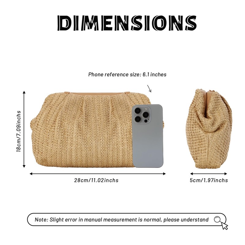 Fecialy Straw Clutch Handbag for Women Summer Beach Bag Dumpling