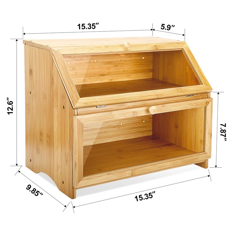 HOMEKOKO Double Layer Large Bread Box for Kitchen Counter, Wooden