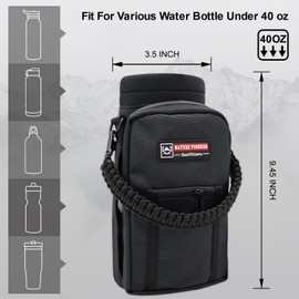 NATURE PIONEOR Water Bottle Holder with Adjustable Strap - 25/32/40oz Insulated Water Bottle Carrier Sling Sleeve with Paracord Handle & 2 Storage Pockets, Hiking, Camping, Gym