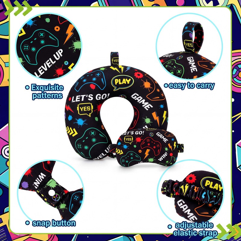 Gilprop 2 Pcs Gaming Travel Pillow with Sleep Eye Mask,