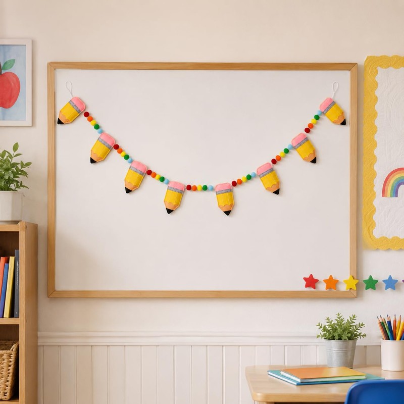 Back to School Classroom Garland Felt Pencil Pom Pom Hanging