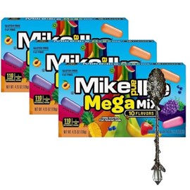 Mike and Ike Chewy Candy – 3 Pack of Movie Theater Boxes (4.25 OZ Each) + Candy Freezer Gem Spoon – Perfect for Movie Nights & Sharing (Megamix) - Gem Spoon