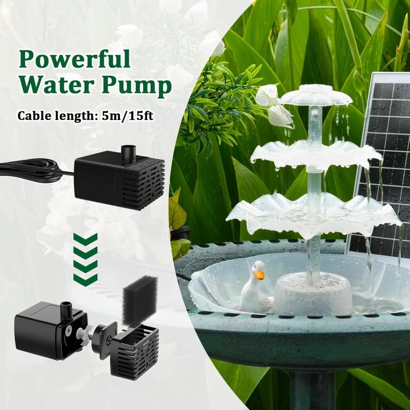 AISITIN Solar Powered 3-Tier Bird Bath – 6.5W Water Pump