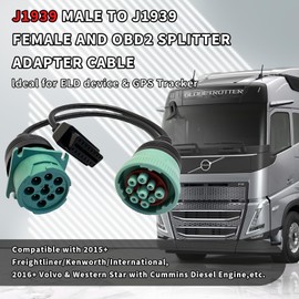VZG J1939 Splitter 9 Pin to OBD 2 Male Adapter Cable,Work with Truck Diagnostic Scanner Type 2 Green J1939 Connector,OBD to 9Pin j1939 Y Cable Fit for Heavy Duty Commercial Truck Fleet ELD GPS Tracker