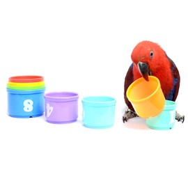 Wontee Juguete educativo de aves apilamiento taza de juguete colorido de entrenamiento juguetes para pájaros loros