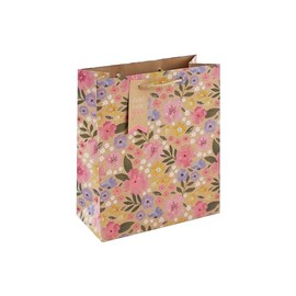 Eurowrap Beautiful Floral Brown Kraft Paper Gift Bag 100% Recyclable with Just For You Gift Tag Spring Birthday Mothers Day Easter Valentines Medium