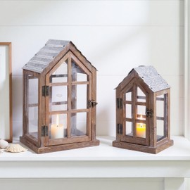 Yielycan Farmhouse Lantern Decor Set of 2,Vintage Style Lantern Metal Candleholder for Home, Table, Living Room, Modern Farmhouse,Shelf, Centerpiece, Fireplace and Entryway Decorations