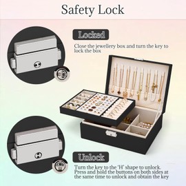 Eucomir Jewellery Box for Women, Travel Jewellery Box 2 Layers Large Jewelry Organizer Box PU Leather Jewelry Box for Girls Rings Bracelets Earrings Necklaces, Black