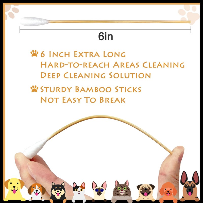 eyxformula 6 Inch Long Cotton Swabs for Pet Cleaning, Bamboo