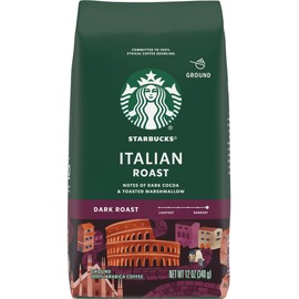 Starbucks Ground Coffee, Italian Roast, Dark Roast Coffee, Notes of Dark Cocoa & Toasted Marshmallow, Ground 100% Arabica Coffee, 12-Ounce Bag (Pack of 6)