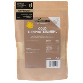 RheinNatur Goldleinproteinmehl 500 g - 100% natürliches Leinsamen-Mehl - Proteinreich, Low Carb & Keto - Veganes Protein-Pulver