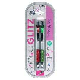 Office Hub Pack of 2 Glitz Pen Easy Roll Ballpoint Pens – 1 Blue Ink & 1 Black Ink – Smooth Flowing Ink for Effortless Writing – Retractable Click Design with Clip