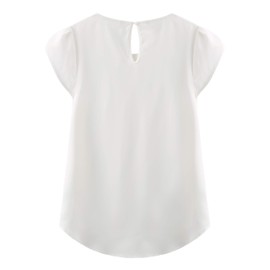 TASAMO Women's Printed Flouncing Flared Short Sleeve Blouse Top Shirts Floral (XX-Large, White)