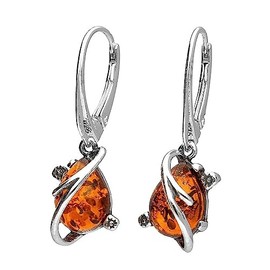 Amber Sterling Silver Earrings - Unusual Amber Fancy Dangly Drop - Amber Jewellery 070321