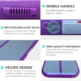 PPXIA Air Tumbling Mat 6.6FT 10FT 13FT 16FT 20FT, Inflatable Tumble Track 4 inch Thickness, Blow Up Gymnastics Tumbling Mat with Electric Air Pump, Training Mats for Cheerleading Gym Outdoor Water Home Use (Purple, 16FT*3.3FT*4INCH)