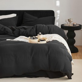 KEAYOO Muslin Cushion Cover 40 x 80 cm, Set of 2, 100% Cotton - Incredibly Soft (Black, 40 x 80 cm)