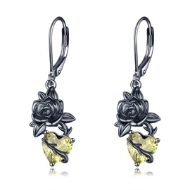 Gothic Earrings for Women Black Rose Flower Heart Dangle Earrings Goth Jewelry Gifts for Women (August birthstone rose earrings)