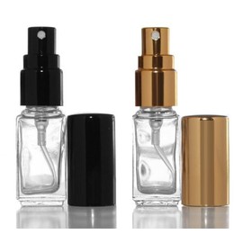 Riverrun Perfume/Cologne Atomizers, Square Glass Bottle, Black and Gold Sprayer 1/6 oz 5ml (2 Bottles: 1 of each color)