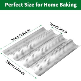AMAGABELI GARDEN & HOME Baguette Bread Pan 15" x 13" Nonstick Perforated Baguette Tray French Bread Baking 4 Wave Loaf Bake Mold Toast Cooking Baker Molding Gutter Oven Toaster Dishwasher Safe Silver