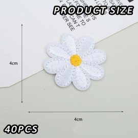 UILYNIU 40 Pcs Daisy Flower Iron on Patches, Embroidery Applique Patches, Embroidered Repair Patches, Embroidered Appliques, Patches for Jackets,Caps,Dress, Bag,Backpacks DIY Clothing Repair (White)
