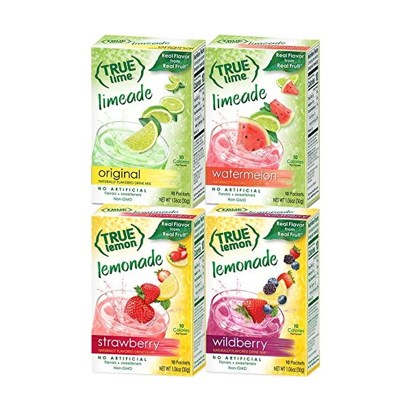 True Lemon Strawberry, Wildberry, Limeade, Watermelon (Pack of 4) 10ct each box. True Citrus Newest Flavors Kit.
