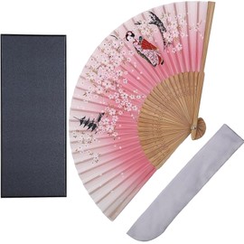 TOuWA Men's Ladies' Fan, Silk, Bamboo Ribs, Japanese Pattern, Lightweight, Japanese Souvenirs, Festivals, Fireworks Displays, New Year's Parties, Recitals, Yukata, Kimono, Japanese Accessories, Kabuki