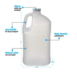 Hudson Exchange 1 Gallon Square Plastic Jug with Cap, HDPE, Natural, 4 Pack