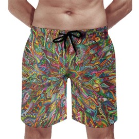 Homokoir Mens Trippy Psychedelic Swim Trunks Beach Board Shorts with Mesh Lining and Pockets,Color5,L