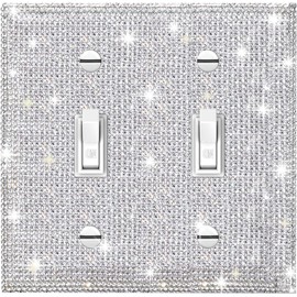 Silver Bling Rhinestones Double Toggle Switch Light Switch Cover Plates Decor Cute Sparkling Wall Plates For Home Bedroom Kitchen Outlet Covers Decorative (Double Toggle)