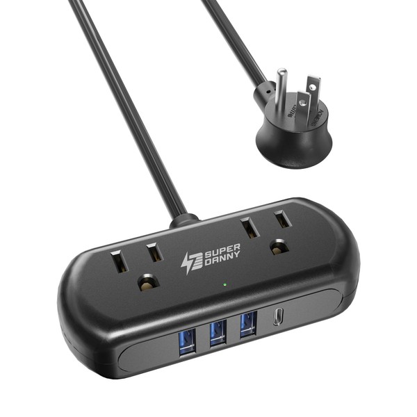 Power Strip with USB, SUPERDANNY Mini Surge Protector with 2